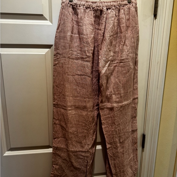 Puro Lino XL Women's Pink Wide linen Leg Pants in Relaxed Fit - Picture 2 of 4